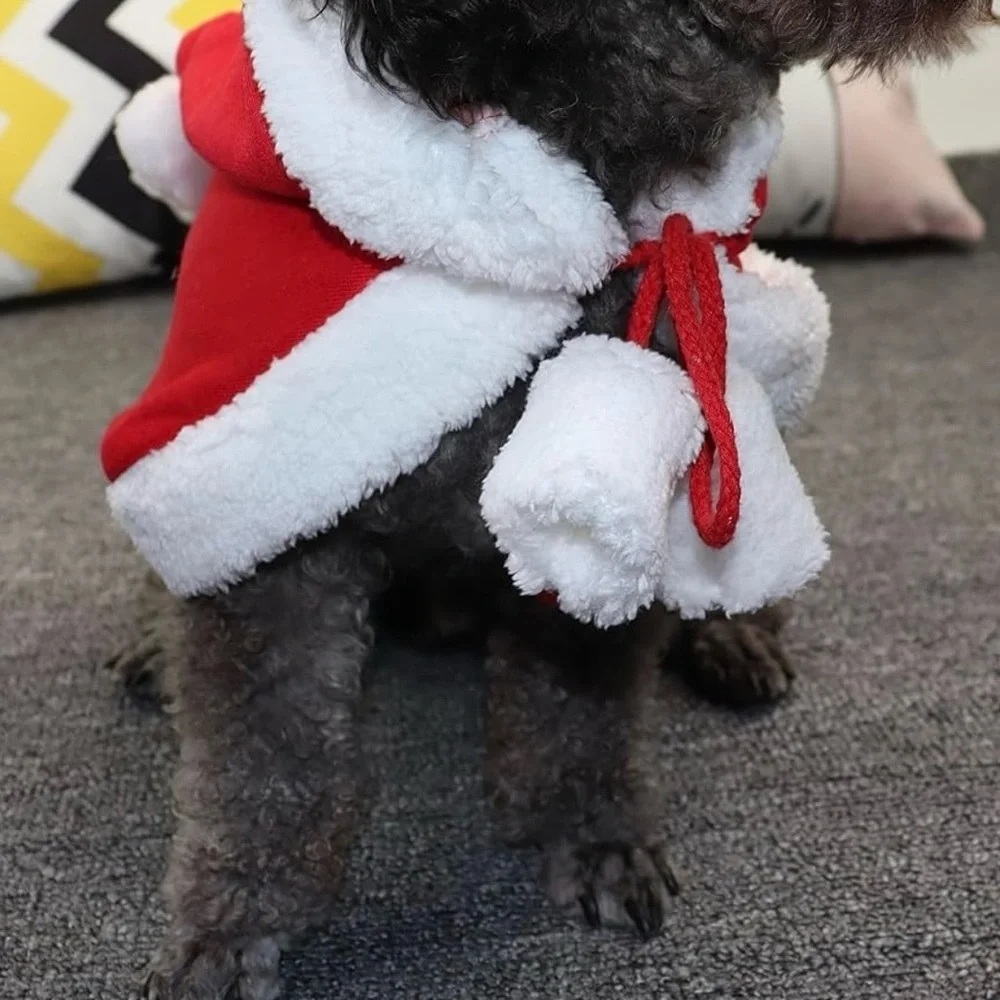 💞 New Red & White Hooded Medium Pet Christmas Cape for Puppy Dogs or Kitty Cats